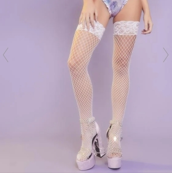 Angel white Fishnet Knee Highs - Picture 1 of 6